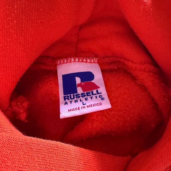 Russell Athletic Riddell Vintage 90s Orange Hooded Sweatshirt for Men size L - Picture 7 of 11